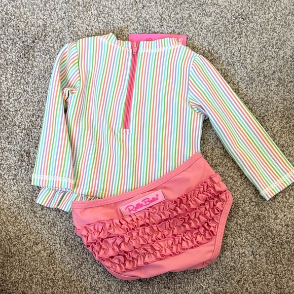 Ruffle Butts Multicolor Striped Rashguard Set - Picture 4 of 5